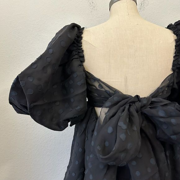 AJE La Piscine Mini Dres Blacks Puff Sleeve Bow Back Party Formal Goth NWT - Picture 12 of 16